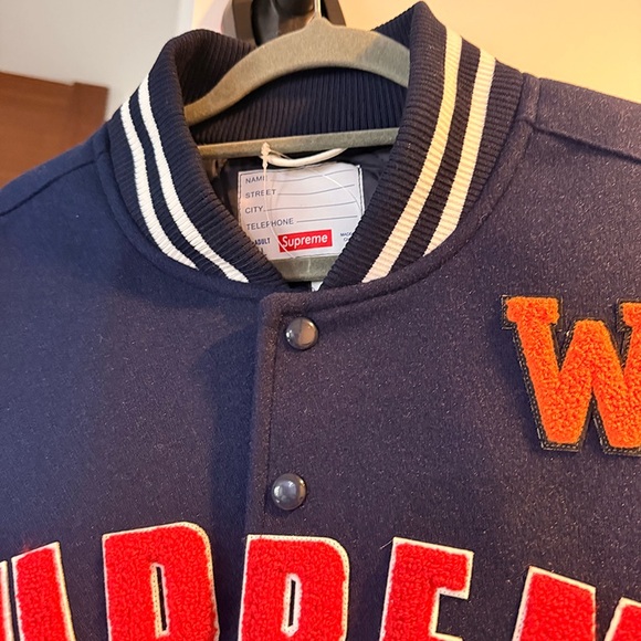 Supreme Praises Varsity Navy Blue Padded Jacket - Picture 3 of 12